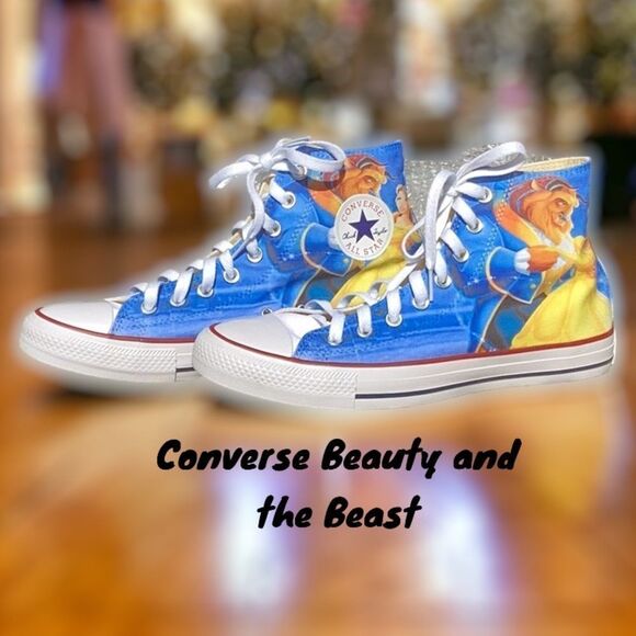 BEAUTY AND THE BEAST FAN ART HIGH TOP CONVERSE CUSTOM SNEAKER MEN 8.5 WOMEN 10.5 - Picture 2 of 14